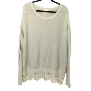 Pins and Needles Women's Cottagecore Feminine Oversized Lace Trim Sweater M